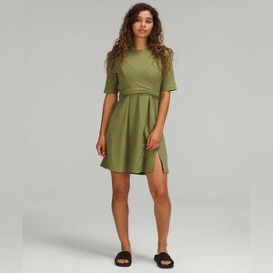 Lululemon Cotton Wrap-Front T-Shirt Dress in Bronze Green